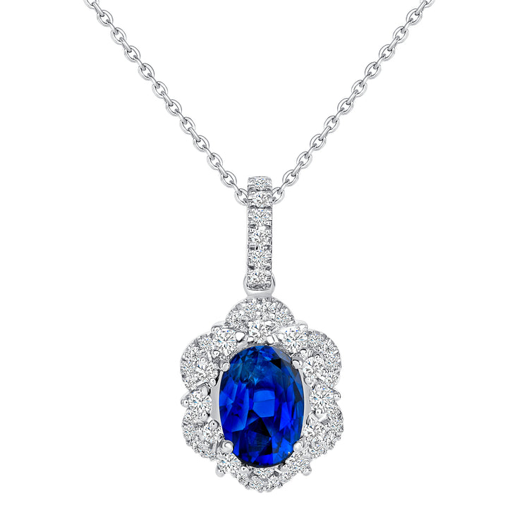 Uneek Precious Collection Halo Round Blue Sapphire Drop Pendant