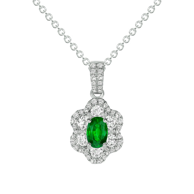 Uneek Precious Collection Halo Oval Shaped Emerald Drop Pendant