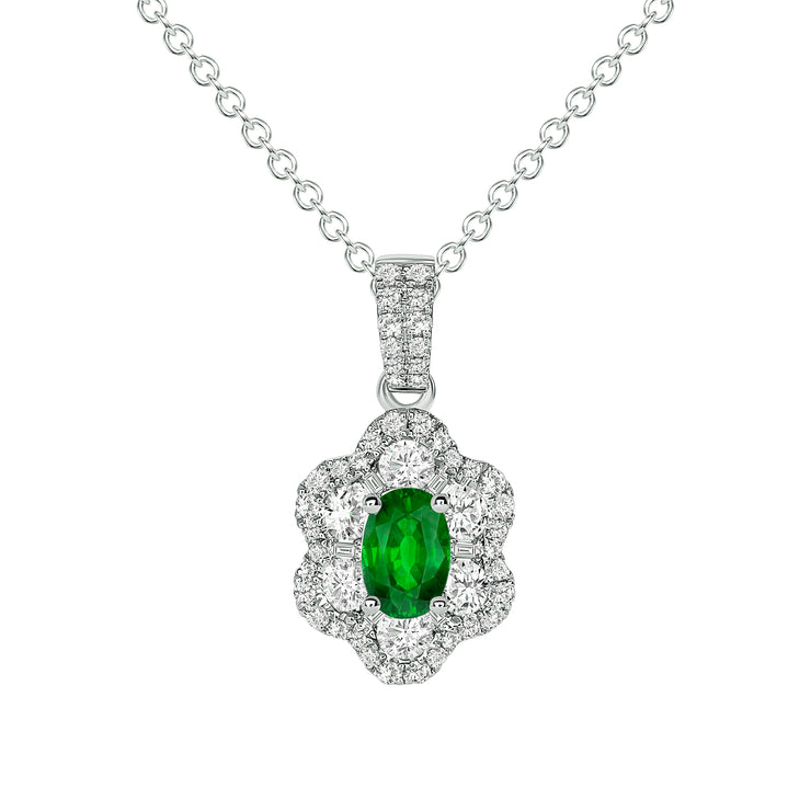 Uneek Precious Collection Halo Oval Shaped Emerald Drop Pendant