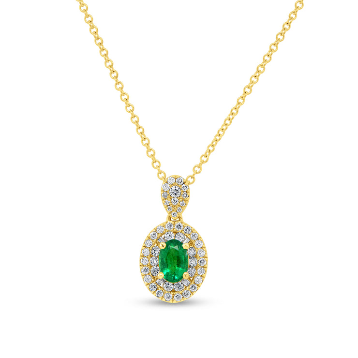 Uneek Precious Collection Halo Oval Shaped Emerald Drop Pendant