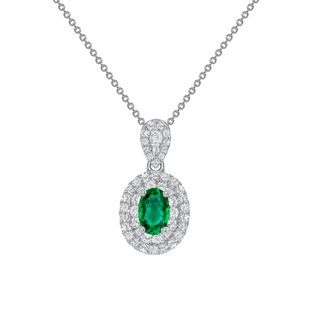 Uneek Precious Collection Halo Oval Shaped Emerald Drop Pendant