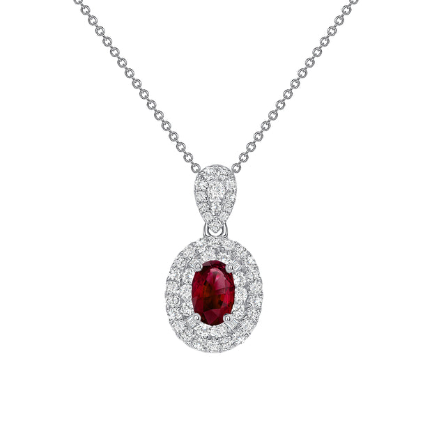 Uneek Precious Collection Halo Round Ruby Drop Pendant