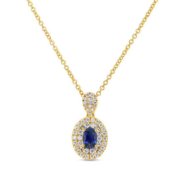 Uneek Precious Collection Halo Round Blue Sapphire Drop Pendant