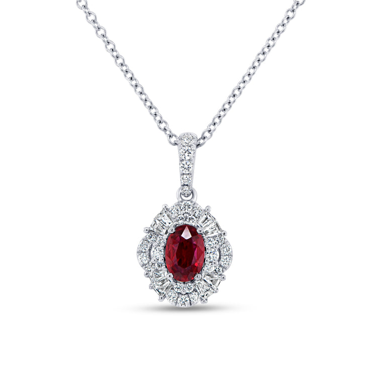 Uneek Precious Collection Halo Oval Shaped Ruby Drop Pendant