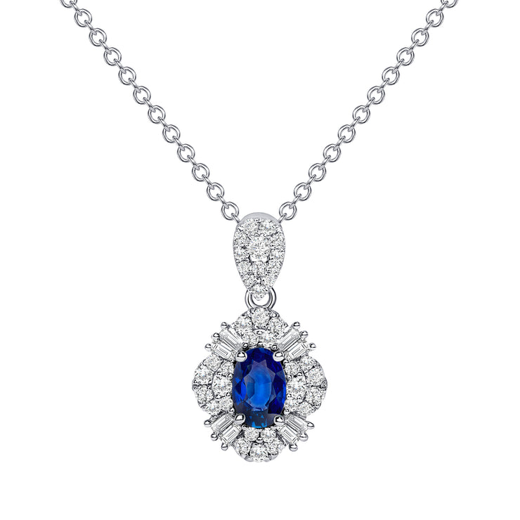 Uneek Precious Collection Halo Oval Shaped Blue Sapphire Drop Pendant