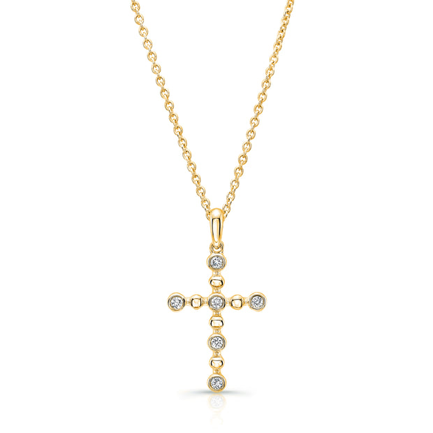 Uneek Petite Cross Pendant with 6 Round Diamonds and Bead Accents