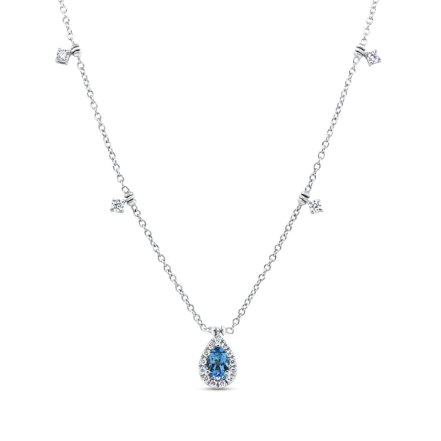 Uneek Cascade Collection Drop Pear Shaped Blue Sapphire Drop Necklace