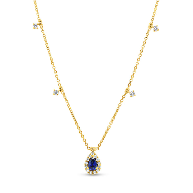 Uneek Cascade Collection Drop Pear Shaped Blue Sapphire Drop Necklace