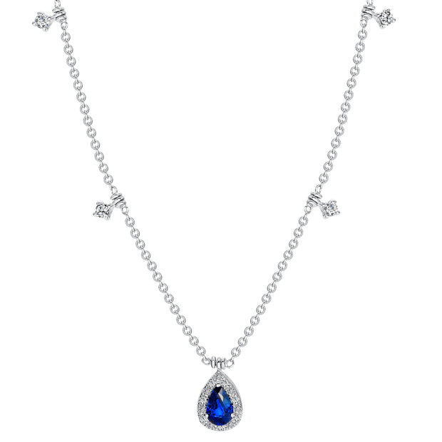 Uneek Cascade Collection Drop Pear Shaped Blue Sapphire Drop Necklace