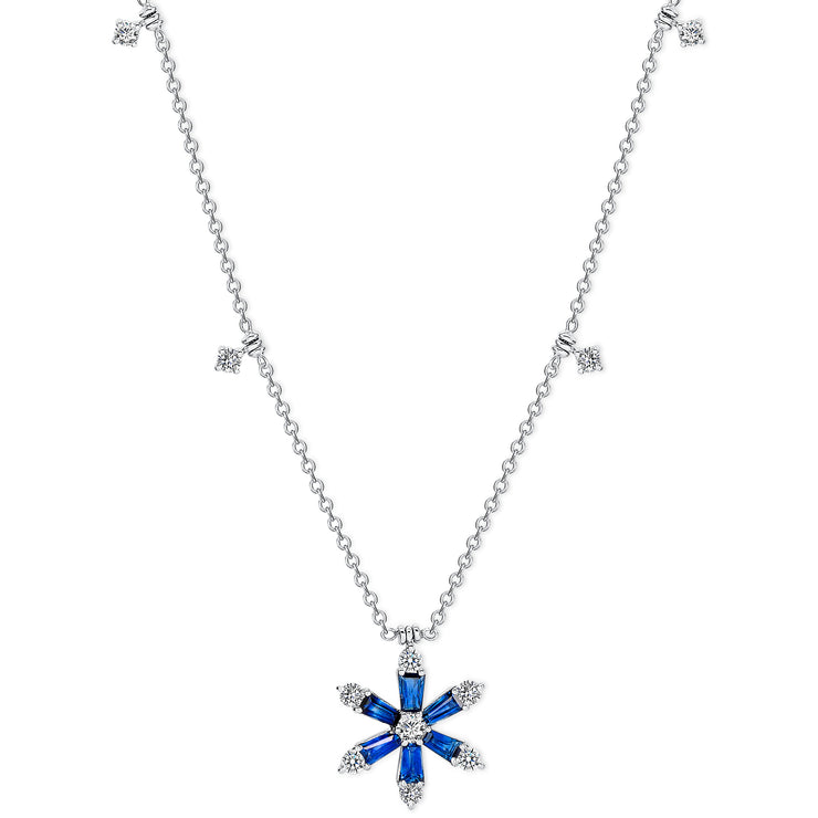 Uneek Cascade Collection Drop Baguette Blue Sapphire Drop Necklace