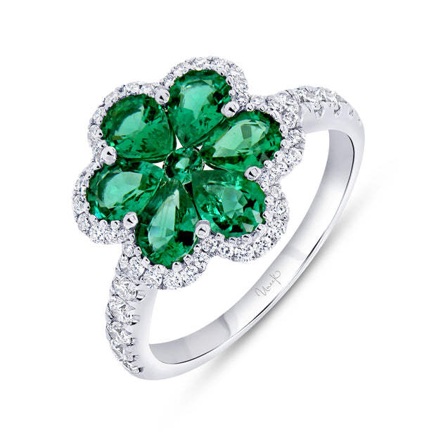 Uneek Precious Collection Floral Round Emerald Fashion Ring