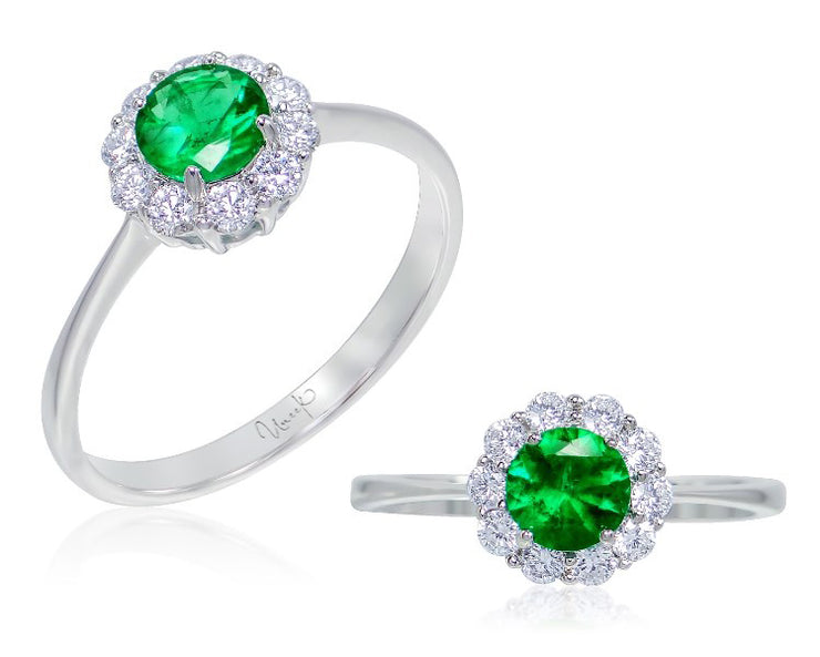 Uneek Precious Collection Halo Round Emerald Fashion Ring