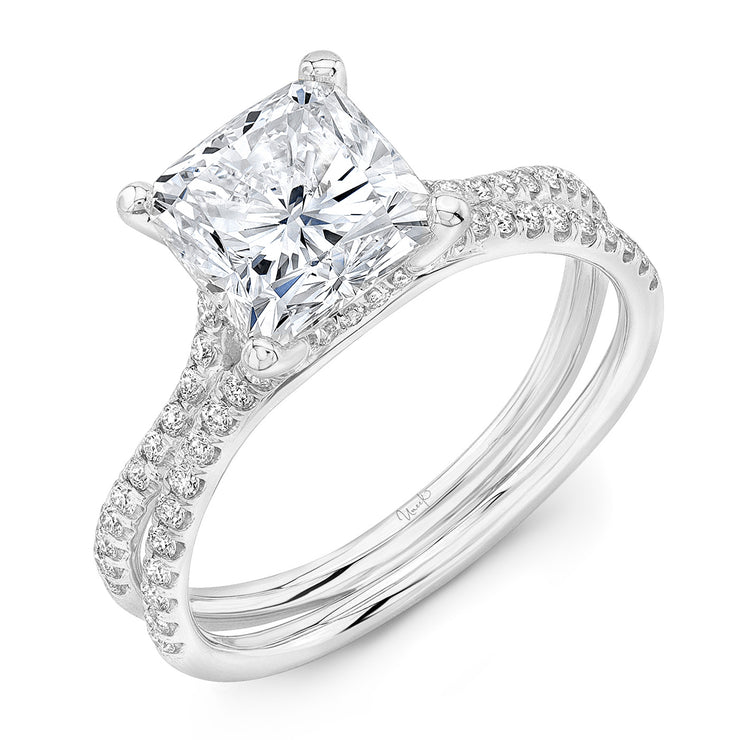 Uneek 3-Carat Cushion Diamond Engagement Ring with Pave Silhouette Double Shank