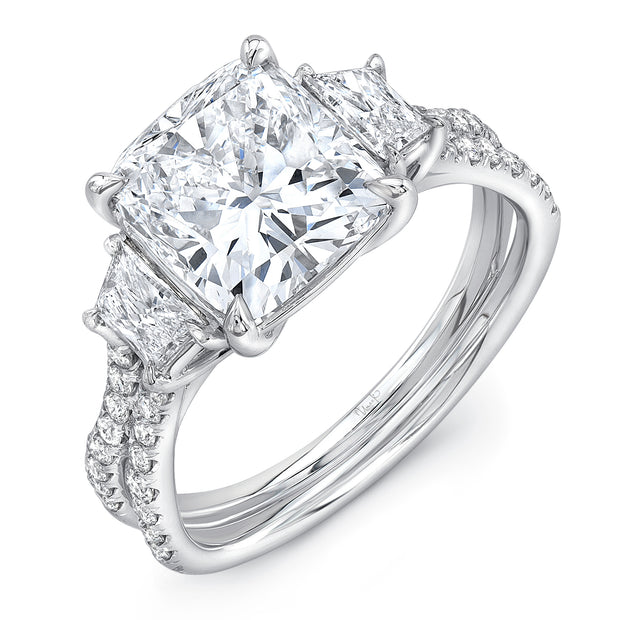 Uneek Silhouette Collection Three-Stone Cushion Cut Diamond Engagement Ring