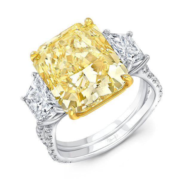 Uneek Natureal Collection Three-Stone Radiant Fancy Yellow Diamond Engagement Ring