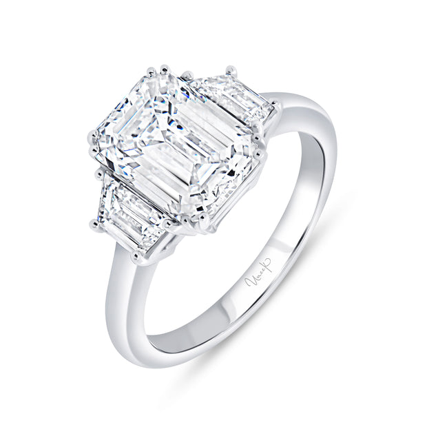 Uneek Signature Collection Three-Stone Emerald Cut Diamond Engagement Ring