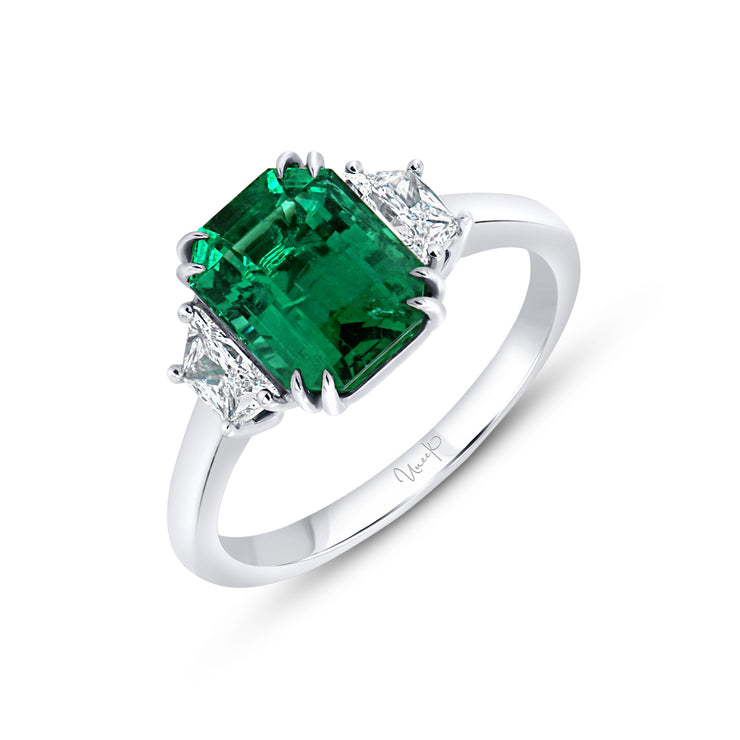 Uneek Collection Three-Stone Octagon  Shaped Emerald Engagement Ring