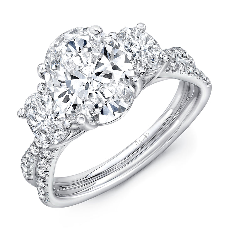 Uneek Silhouette Collection Three-Stone Oval Shaped Engagement Ring