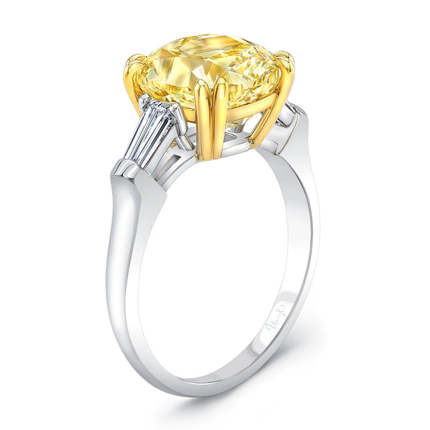 Uneek Natureal Collection Three-Stone Cushion Cut Fancy Yellow Diamond Engagement Ring