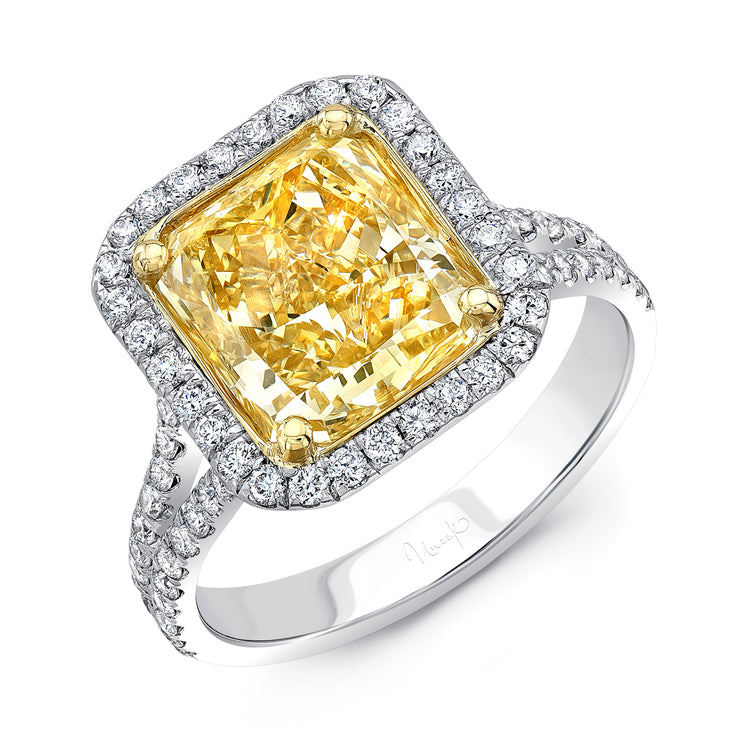 Uneek 4-Carat Radiant-Cut Fancy Intense Yellow Diamond Halo Ring with Split Shank