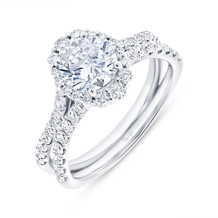 Uneek Petals Collection Halo Round Engagement Ring