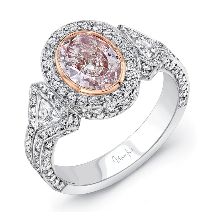 Uneek Natureal Collection Halo Oval Shaped Pink Diamond Engagement Ring