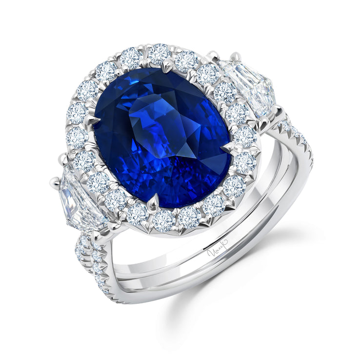 Uneek Precious Collection Halo Oval Shaped Blue Sapphire Fashion Ring