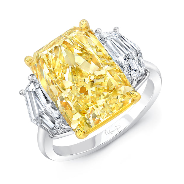 Uneek Natureal Collection Three-Stone Radiant Fancy Light Yellow Diamond Engagement Ring