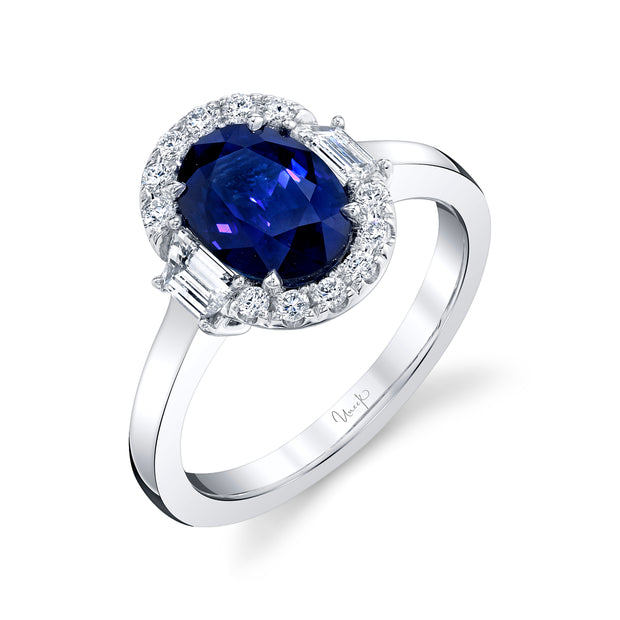 Uneek Precious Collection Halo Oval Shaped Blue Sapphire Engagement Ring