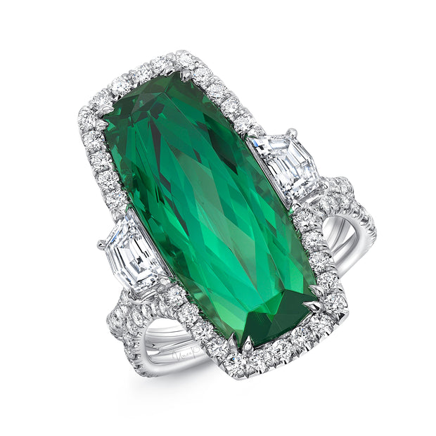 Uneek The Heiress Cushion Cut Green Tourmaline Diamond Engagement Ring