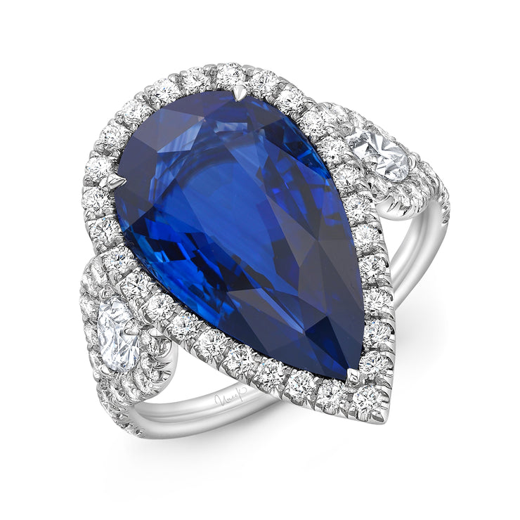 Uneek Pear Shaped Blue Sapphire Engagement Ring