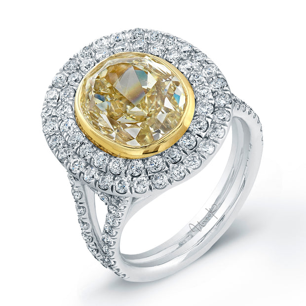 Uneek Oval Yellow Diamond Double Halo Engagement Ring