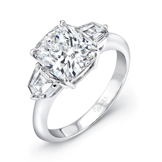 Uneek Contemporary Cushion-Center Three-Stone Engagement Ring