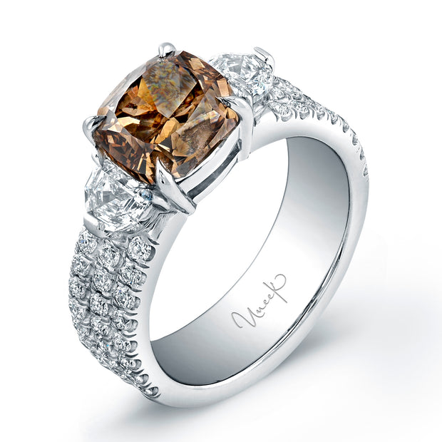 Uneek Signature Collection Three-Stone Cushion Cut Diamond Engagement Ring