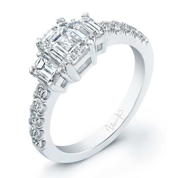 Uneek Silhouette Collection Three-Stone Radiant Engagement Ring