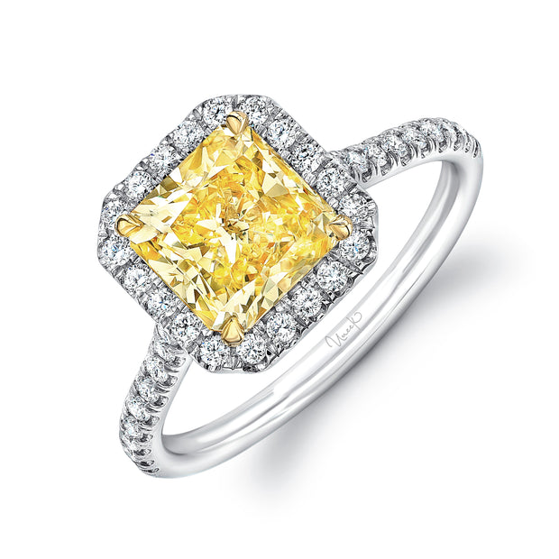 Uneek Classic Radiant-Cut Fancy Yellow Diamond Halo Engagement Ring