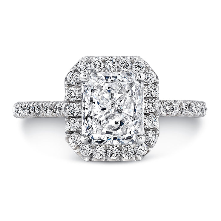 Uneek Classic Radiant-Cut Diamond Halo Pave Engagement Ring