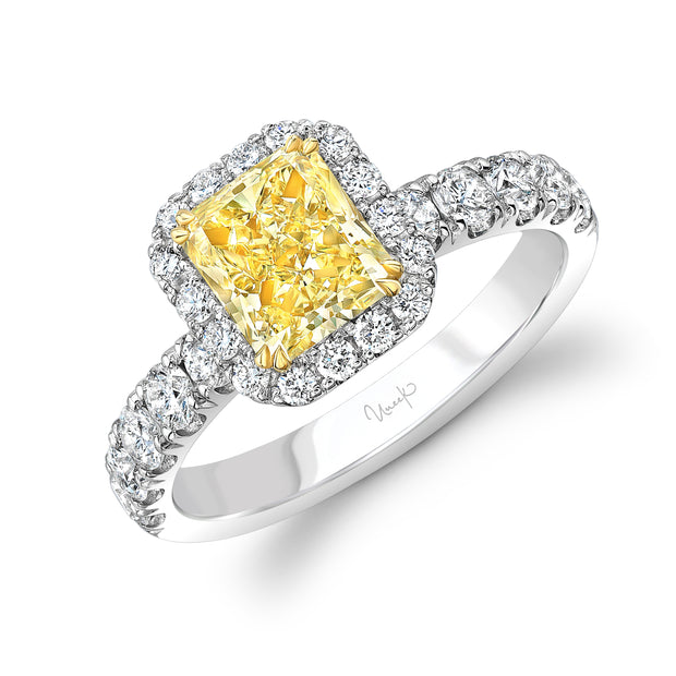 Uneek Radiant-Cut Yellow Diamond Halo Ring