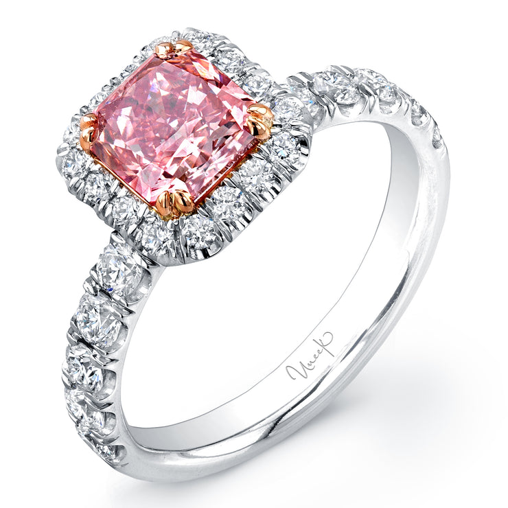 Uneek Radiant-Cut Pink Diamond Halo Engagement Ring