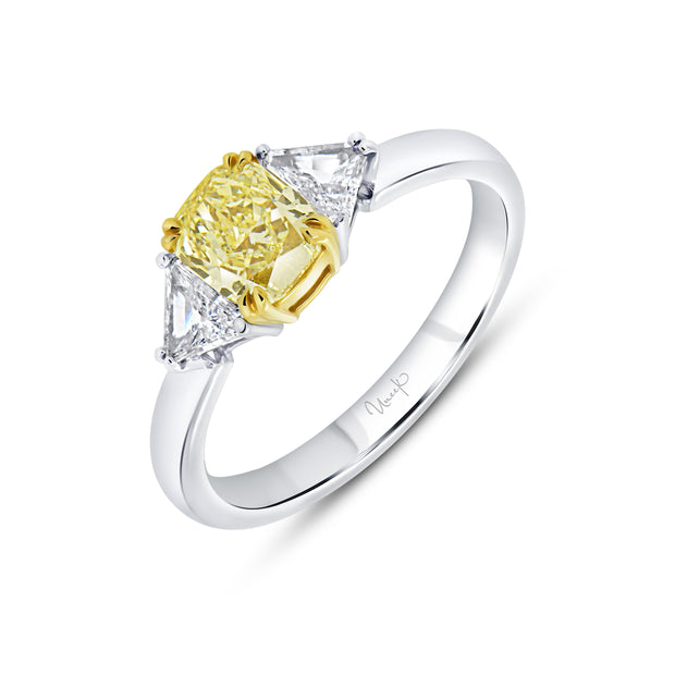 Uneek Natureal Collection Three-Stone Radiant Yellow Diamond Engagement Ring