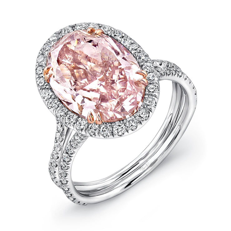 Uneek Oval Fancy Brown Pink Diamond Halo Engagement Ring with Silhouette Double Shank