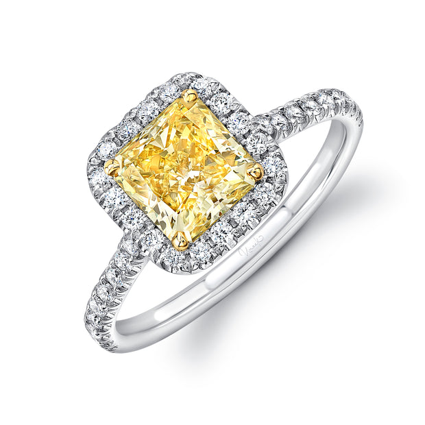 Uneek Radiant-Cut Fancy Yellow Diamond Halo Ring