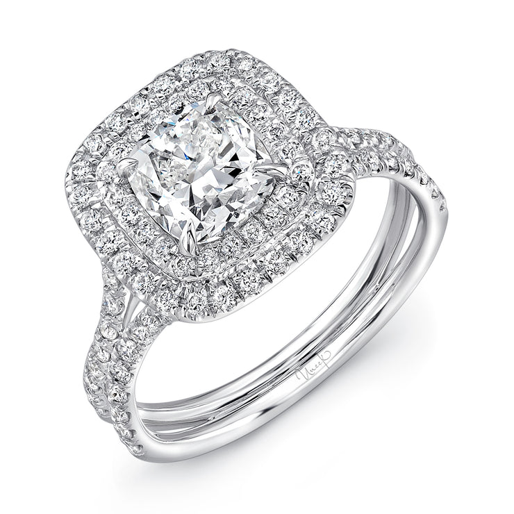 Uneek Split Shank Radiant Halo Diamond Engagement Ring