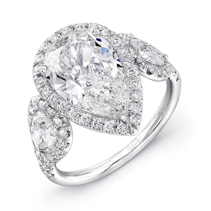 Uneek Signature Collection 3-Stone-Halo Pear Shaped Diamond Engagement Ring