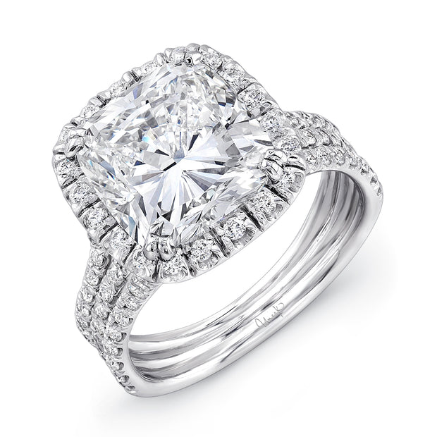 Uneek Silhouette Collection Halo Cushion Cut Diamond Engagement Ring