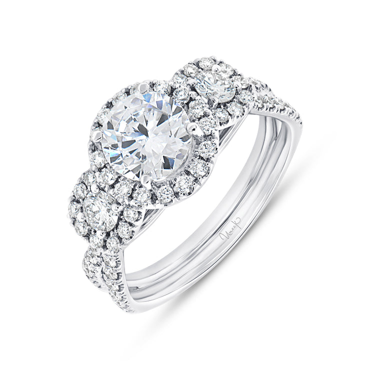 Uneek Silhouette Collection 3-Stone-Halo Engagement Ring