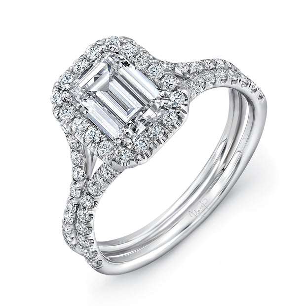 Uneek Silhouette Collection Halo Emerald Cut Engagement Ring