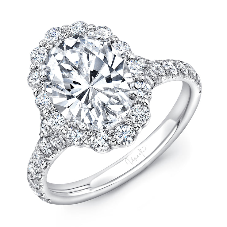 Uneek Petals Collection Halo Oval Shaped Engagement Ring