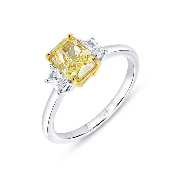 Uneek Natureal Collection Three-Stone Radiant Yellow Diamond Engagement Ring