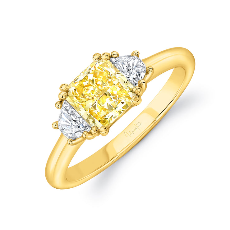 Uneek Natureal Collection Three-Stone Radiant Fancy Yellow Diamond Engagement Ring